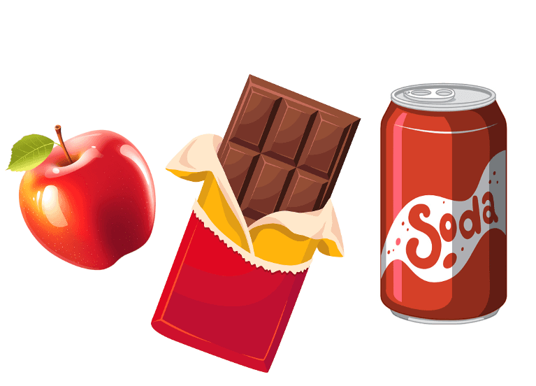 apple, chocolate and soda